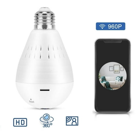 

Domqga 1.3 Million Pixels 960P HD Wifi Panoramic Light Bulb Camera Home Security Camera Panoramic Camera Light Bulb Camera