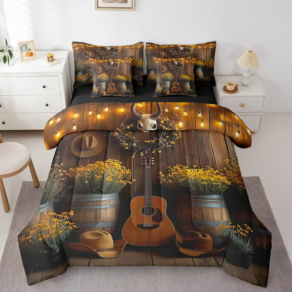 Erosebridal 3D Guitar Bedding, Musical Instrument Bed in a Bag, Pop Music Reversible Bed Set, Lightweight Room Decoration, 7 Pieces