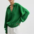 thumbnail image 2 of Lovskoo Sweaters for Women Casual Solid Long Sleeve Thick Knit Lapel Collar V-Neck Sweater Tops Green, 2 of 7