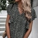 thumbnail image 2 of Blusa de manga corta con volantes Estampado floral Blusa de manga con volantes y escote en V ajustada informal para mujer Verano Negro XL, 2 of 6