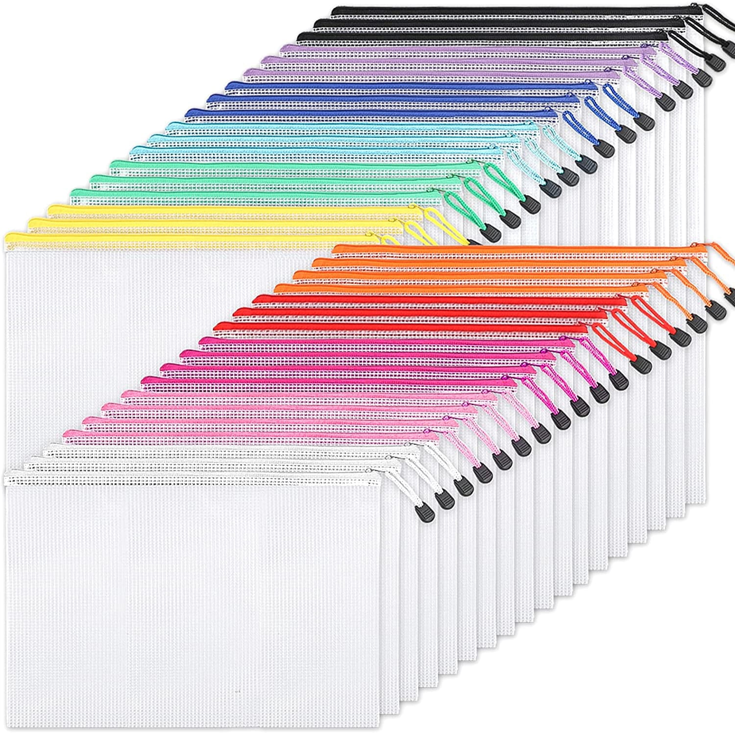 36pcs Mesh Zipper Pouch Bags A4 Size Board Game Storage Plastic 11 Colors Letter Size Puzzle Organizer and Office Supplies