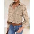 thumbnail image 6 of Womens Long Puff Sleeve Blouse V Neck Buttons Hollow Out Lace Embroidered Blouses Shirts  L, 6 of 8