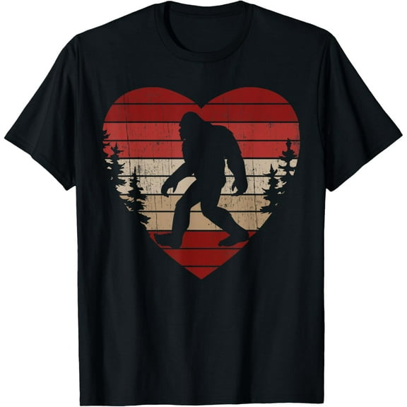 Bigfoot Heart Valentine's Day Boys Girls Kids Love Sasquatch T-ShirtMen's and women's gift, black and white T-shirt, size: Extra large S-4XL