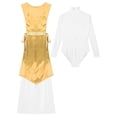 thumbnail image 4 of Kaerm Women Liturgical Worship Dance Outfit Top Metallic Split Lace-Up Sides Tunic with Loose Pants Set Yellow M, 4 of 6