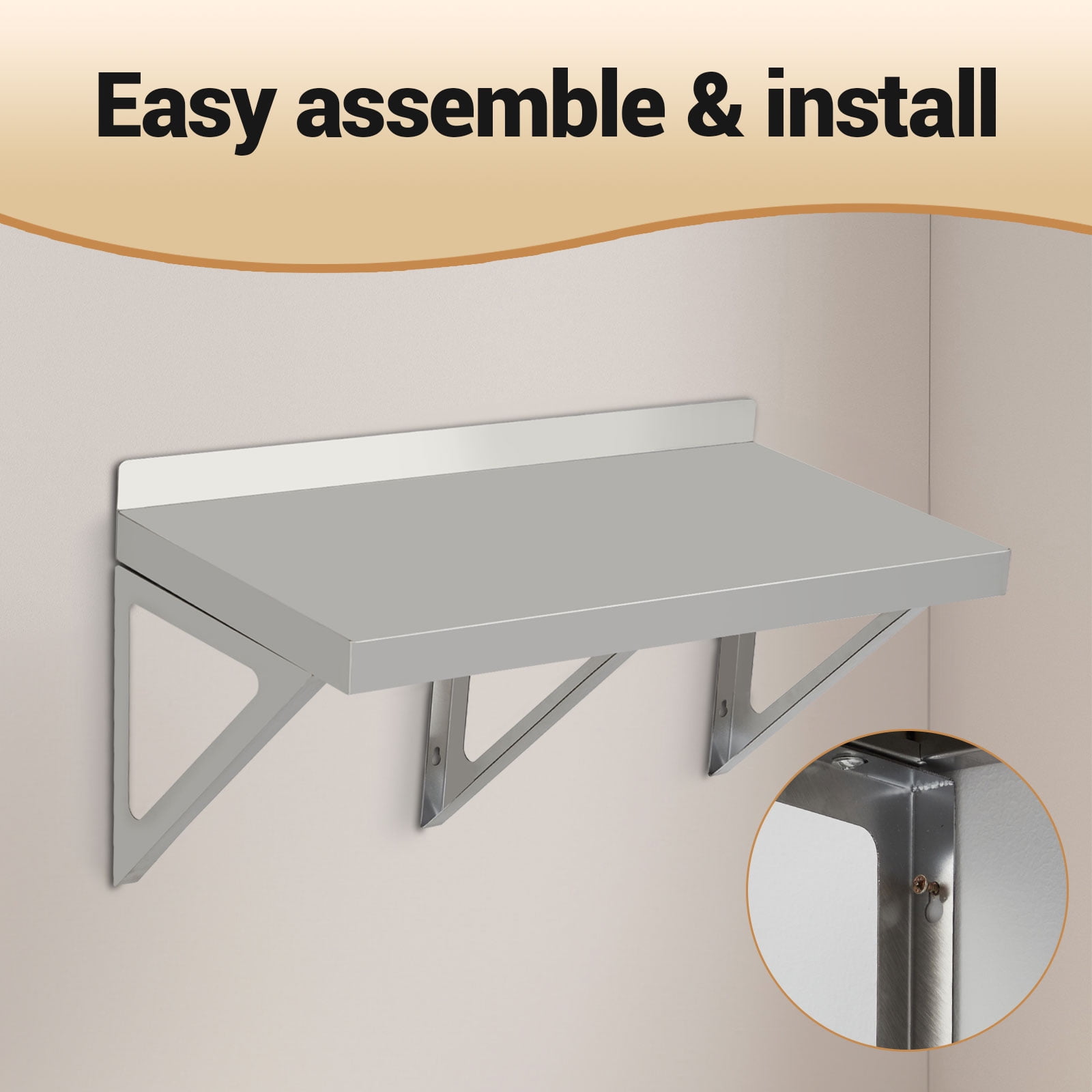 LIZHOUMIL NSF Stainless Steel Wall Shelf Commercial w/ Backsplash+Brackets for Kitchen/Garage