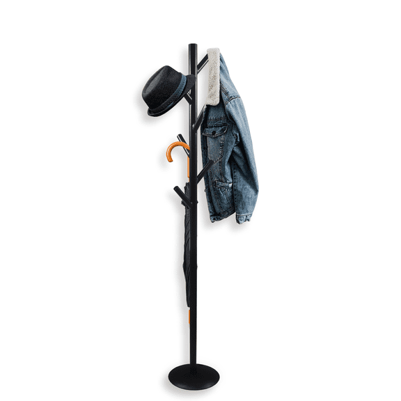 Febtech Freestanding Coat Rack  for Home Décor, Steel, 70-Inch Heighted, 6 Hooks to Hang or Organize Coat Jacket Bag Purse