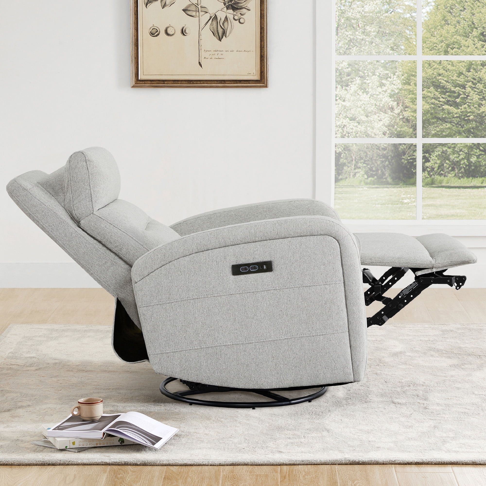 Spruce & SpringPower Swivel Glider Recliner with USB Charging for Home Theater, Gray-Power Headrest