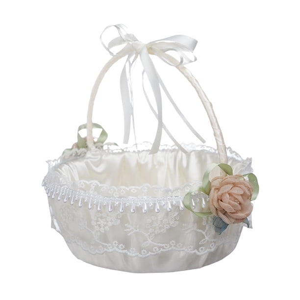 Cesta de Boda Cesta de Niña de Flores Hermosa Cesta de Flores Pequeña Portátil Pajarita de para Ocasiones Especiales Cumpleaños Mar Rosa