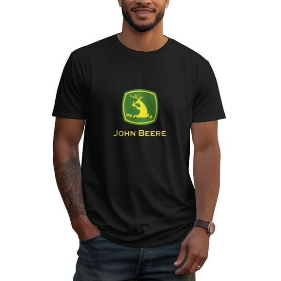 John Beere Logo Mens 100% Cotton Short Sleeve T-Shirt 180g Round Neck Casual Fashion T-Shirt