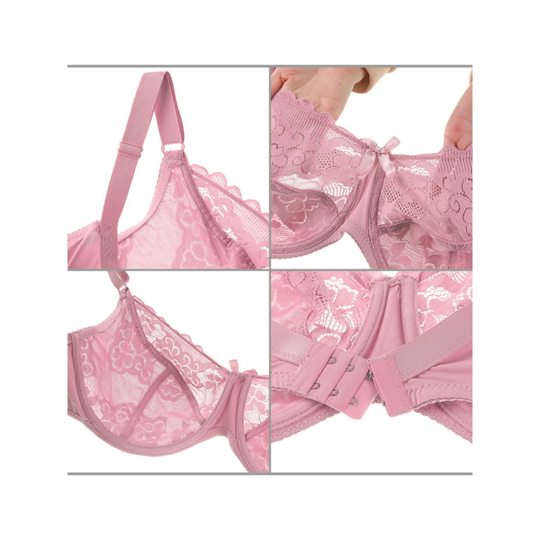 Plus Size Pink Lace Strap Detail Padded Underwired Longline Bra