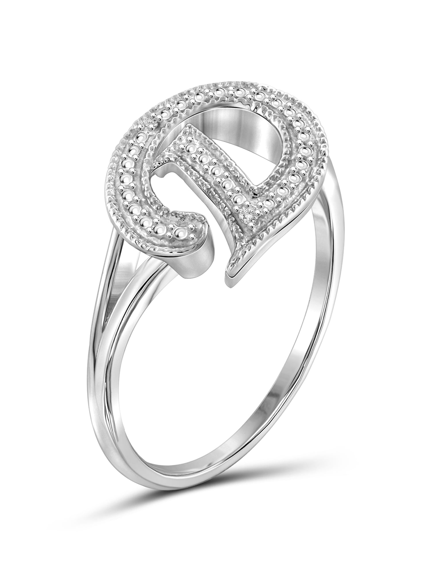 JewelersClub Accent White Diamond Initial Letter Ring for Women | Customizable Sterling Silver D Alphabet Monogram Ring for Girls | Cursive Script Capital Letters | Personalized Jewelry Gift for Her
