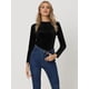 thumbnail image 2 of INSPIRE CHIC Blusa casual de terciopelo de manga larga con cuello redondo para mujer Negro L, 2 of 5