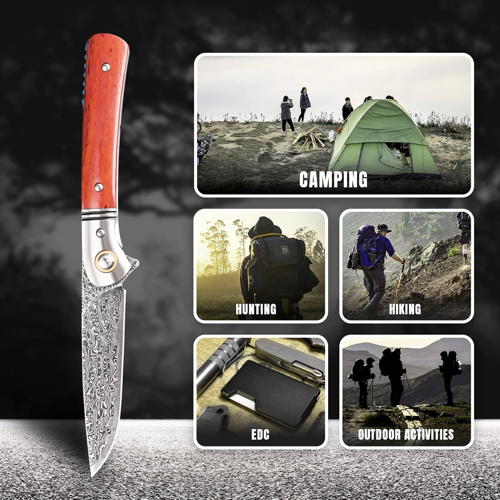SDOKEDC Damascus Folding Pocket Knife with Clip, EDC Tool for Men, Outdoor Camping Fishing