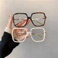thumbnail image 2 of Fashion Oversized Square Eyewear Retro Womens Light Bloking Metal Frame Glasses Trend Optical Computer Eyeglasses Leopard, 2 of 5