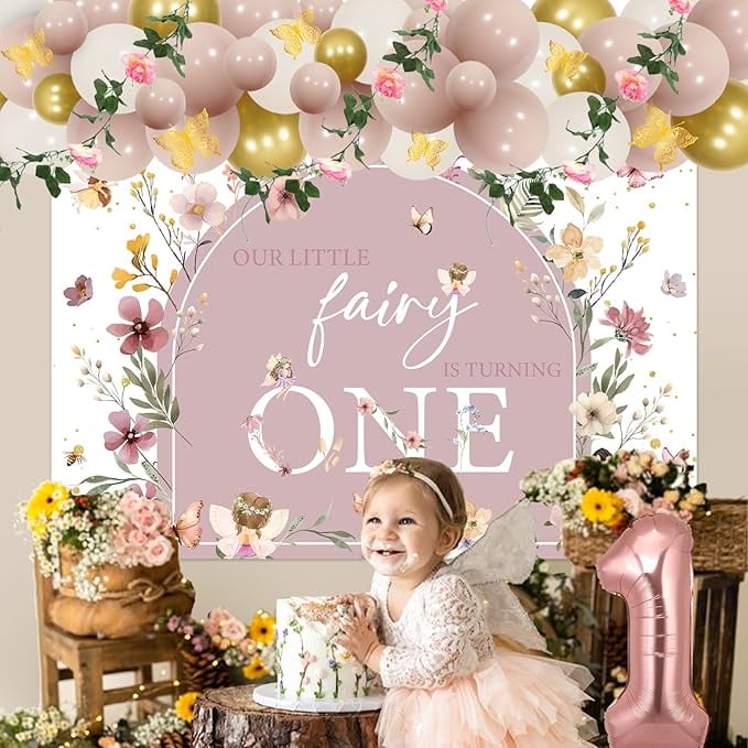 Fairy First Birthday Decorations, Boho Fairy 1st Birthday Party Decorations Girl, Our Little Fairy Is Turning One Backdrop Butterfly Fairy Balloon Arch Stickers Artificial Flowers Garland