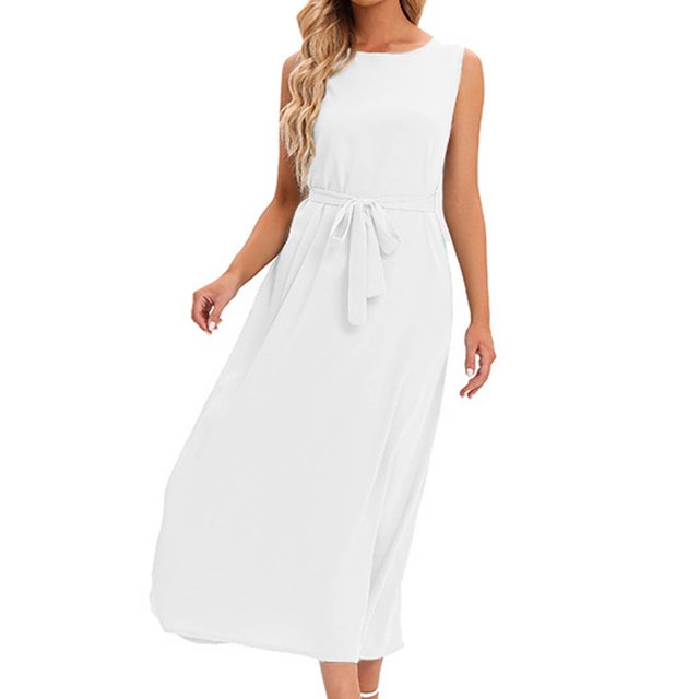 FcBaudy Robe Sans Manches à Col Rond, Robes d'Été pour Femmes, Robes Décontractées pour Femmes, Robe Sans Manches à Col Rond