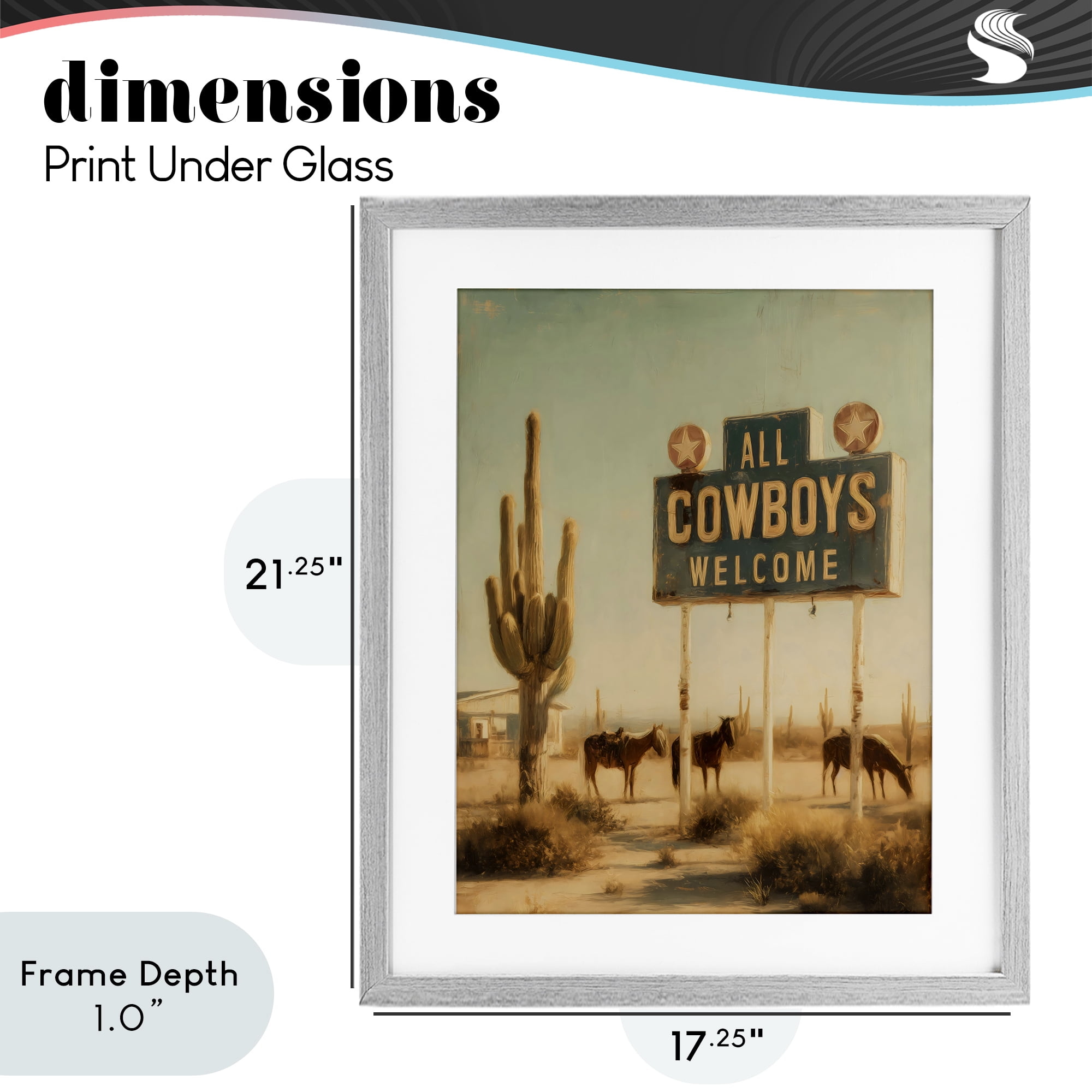 Stupell Industries All Cowboys Welcome Desert Gray Framed Print Under Glass, design by Arlington Prints