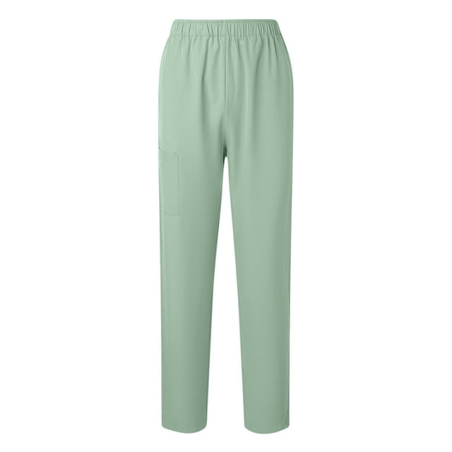 ohmzyzo Women's Stretch Scrub Pants Mid Rise Pull On Workwear Cargo Pocket Full Elastic Waist Medical Uniform Comfortable