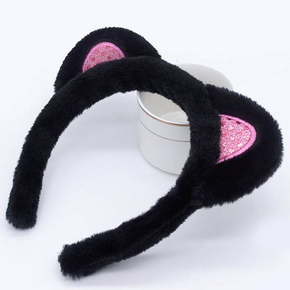ADDHAT Cat Ears Hair Band in Black Plush and Sequin for Decoration Suitable for Various Hair Styles