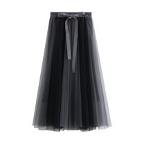 Jdlsppl Women's Long Tulle Skirt Cute Pastel Mesh Casual Fashion Elastic Waist Flowy Layered A Line Summer Pleated Skirts Black Grey One Size