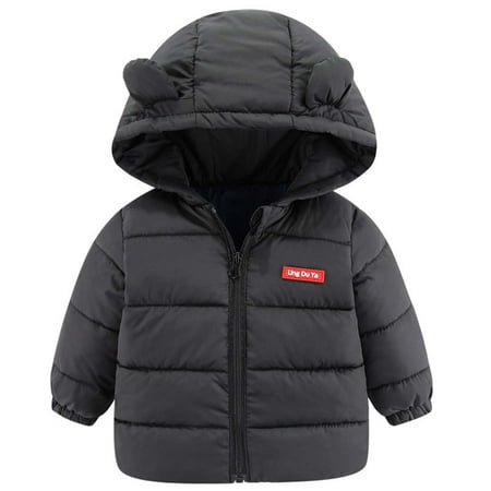 

Baby Boys Girls Bear Ears Hooded Coat Winter Quilted Thicken Cotton Lined Jacket Toddler Cute Outwear Clothes