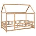 thumbnail image 5 of Twin Size House Bed with Roof and Fence Guardrails, Twin Size Floor Bed with Pine Wood Frame, Playhouse Bed for Children Girls and Boys, No Bed Slats, Natural, 5 of 9
