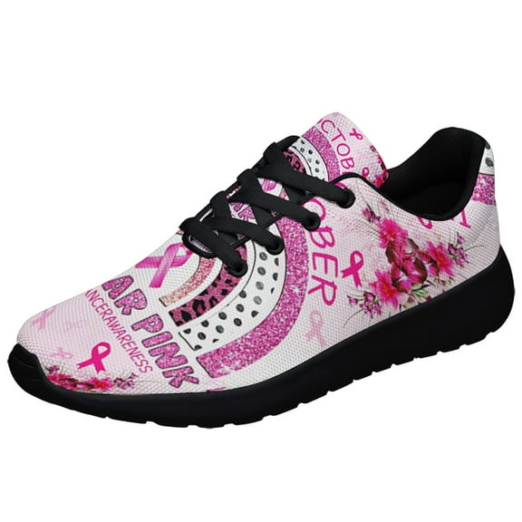 In October We Wear Pink Breast Cancer Awareness Shoes Sneakers for Women Men Black Size 3.5