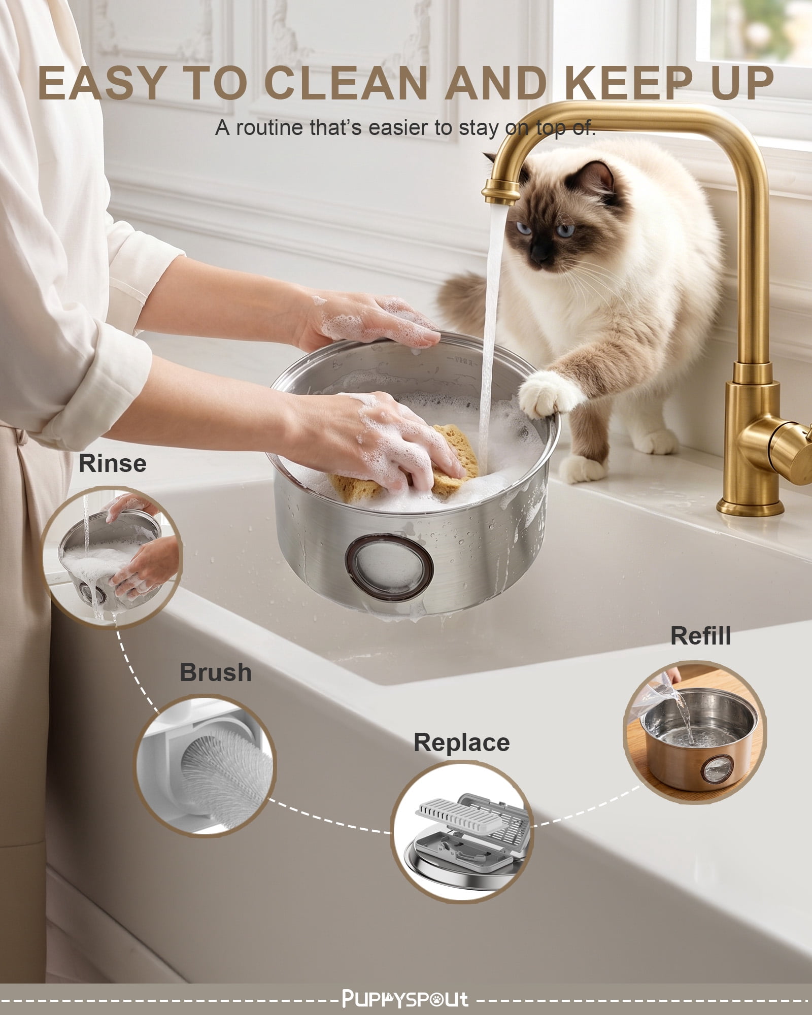 FWMB 108oz/3.2L Stainless Steel Cat Water Fountain with 3 Replacement Filters, Automatic Water Dispenser for Cat and Dogs, Electric Drinking Bowl Suitable for Multiple Pets
