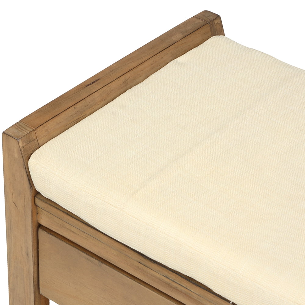 Lowestbest Wooden Storage Bench, Shoe Bench Rustic Solid Wood Entryway Bench Rack, Shoe Rack with Cushioned Seat and Drawers, Old Pine