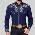 thumbnail image 4 of Conairie Western Shirts for Men Embroidered Cowboy Shirts Button Down Long Sleeve Shirt with Floral Design Navy XL, 4 of 6