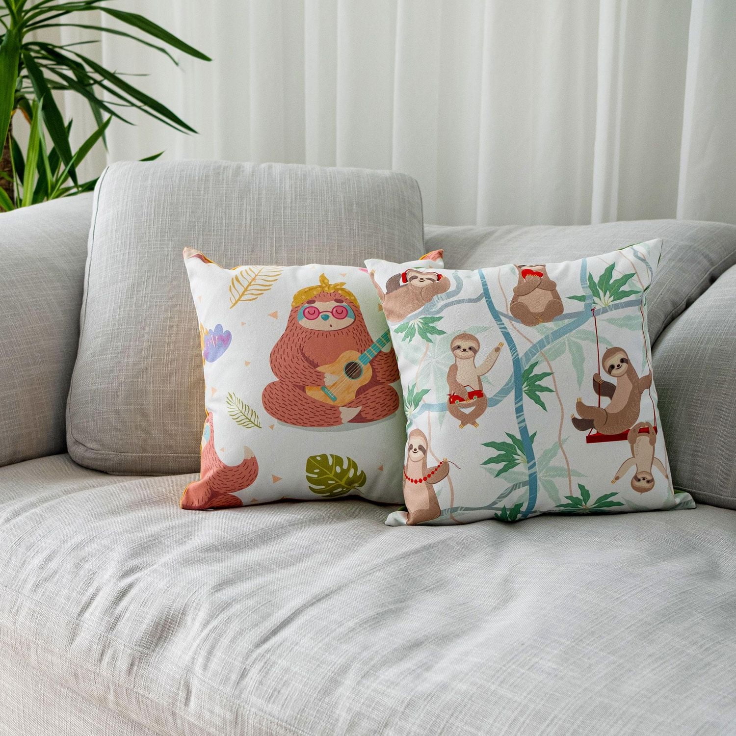 Gouchee Home Playful Sloth Cushion 16" x 16"