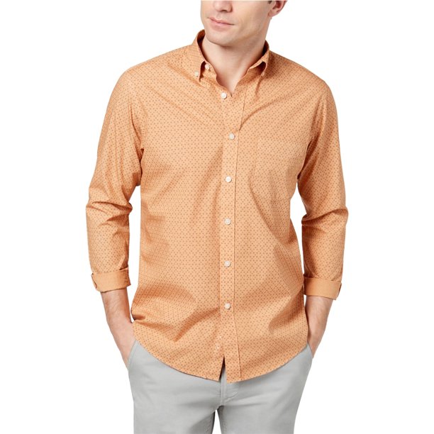 Club Room Camisa con botones y estampado geométrico para hombre, naranja, XXX-Large