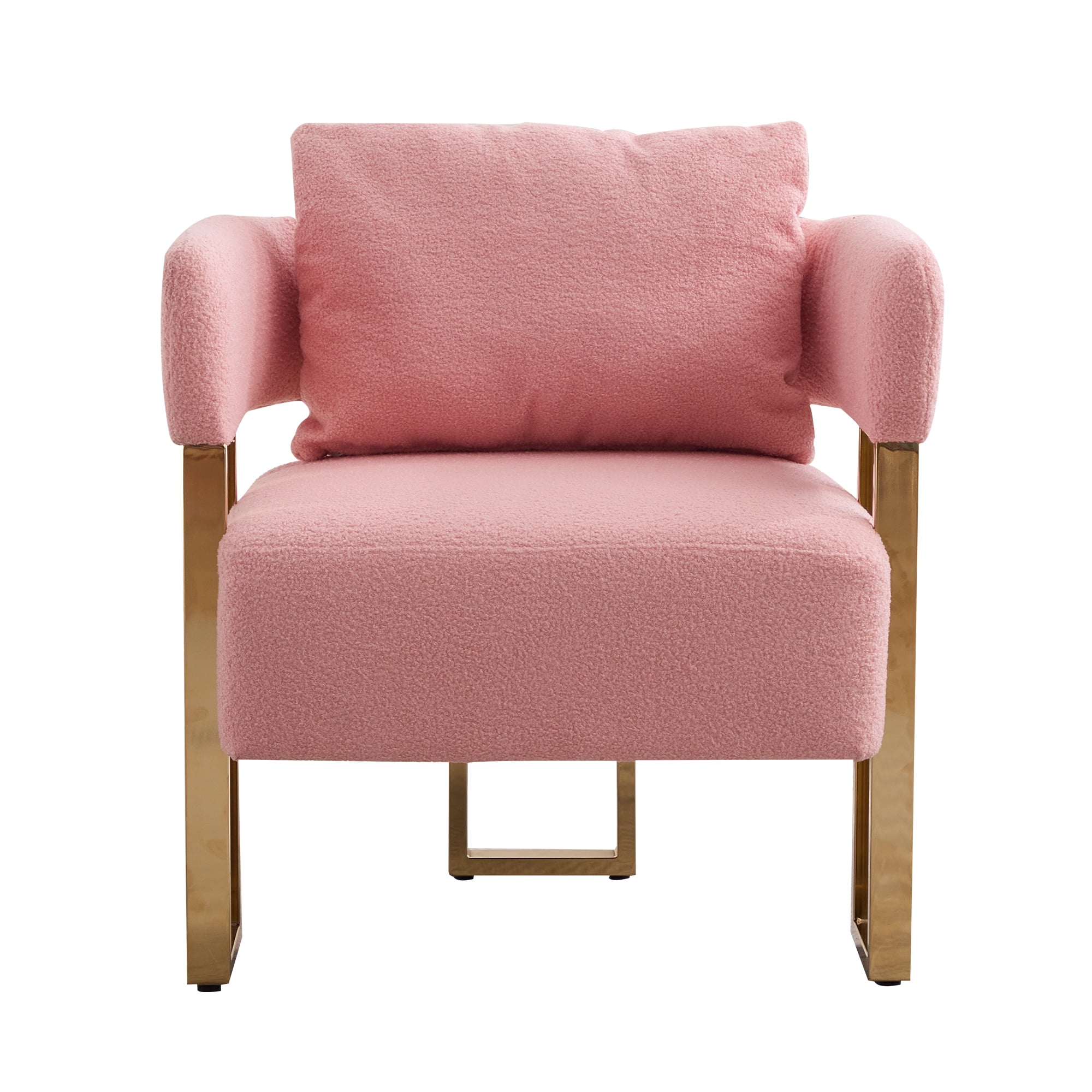 Leumius Teddy Accent Chairs Set of 2,Morden Upholstered Armchair Dining Side Chairs with Gold Metal Legs for Dining Kitchen Living Room,Pink