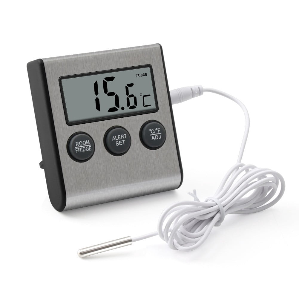 Fancy 2 pcs Digital LCD Thermometer with Alarm for Refrigerator Freezer Indoor Room - Max/Min Temperature Records, 3 Mounting Options, -58°F to 158°F Range