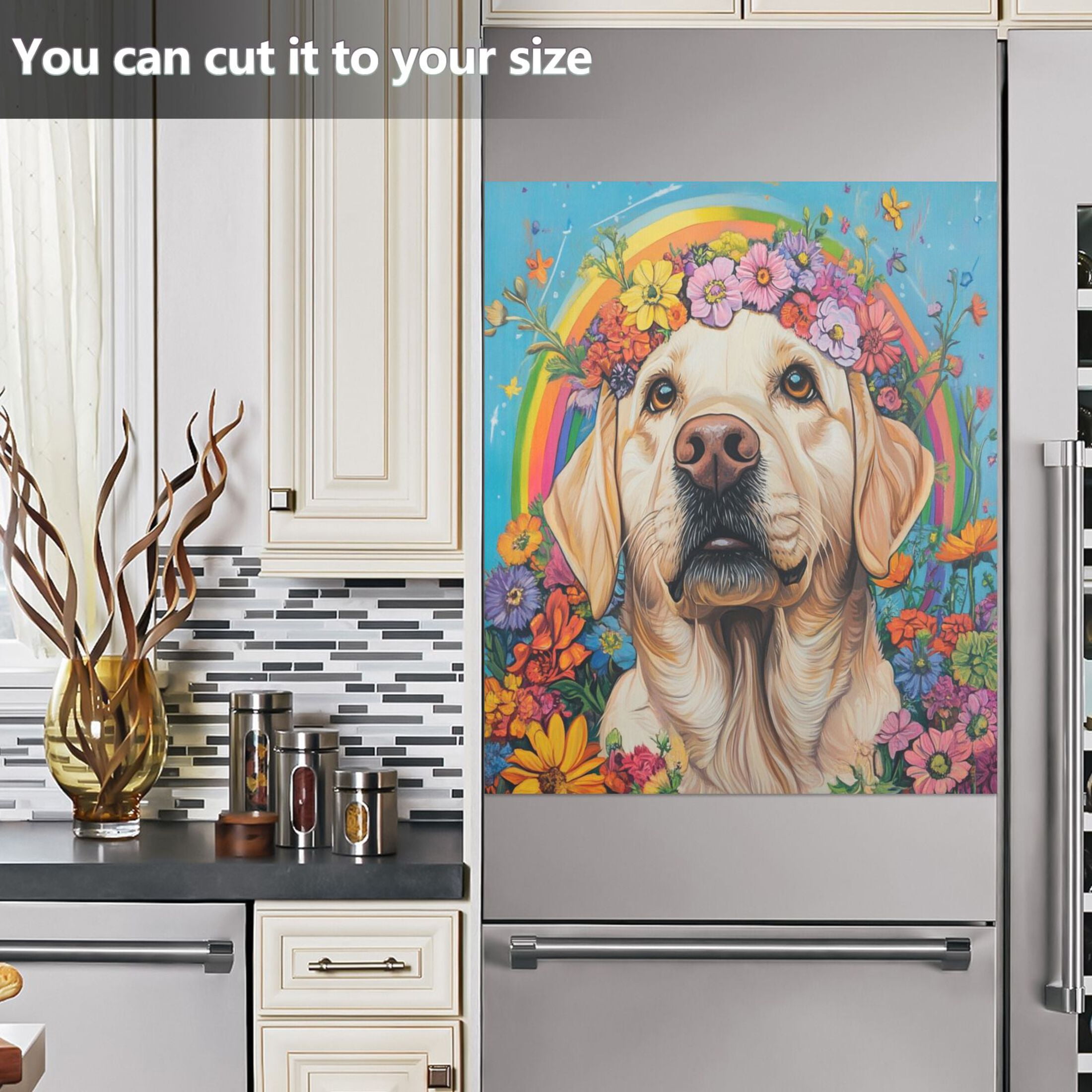 Dishwasher Magnetic Sticker 23x26 Inch Refrigerator Magnetic Sticker Washing Machine Magnetic Sticker Kitchen Panel Magnetic Sticker Home Decor Big Yellow Rainbow Dog