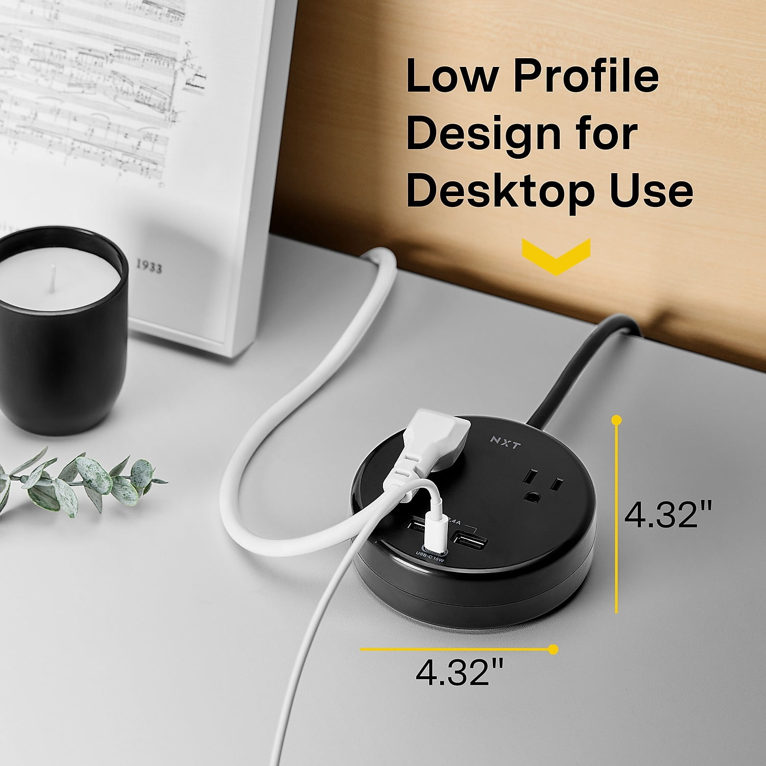 Staples NXT Technologies 2-Outlet Plus USB Desktop Surge Protector 5' Cord 500 Joules (NX61428)