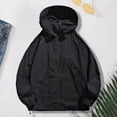 thumbnail image 2 of Vinsonshop Women's Activewear Rain Jacket Waterproof Windbreaker Hooded Colorblock Lightweight Outdoor Hiking Raincoat Athletic Jackets Gorpcore Utility Outerwear Black L, 2 of 5