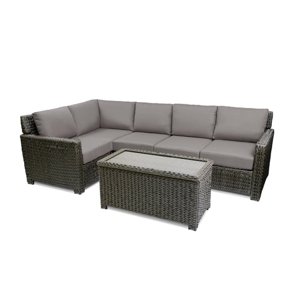 Krikacy 6-PCS Outdoor Wicker Modular Conversation Set w/Cabinet Coffee table, All-Weather HDPE, Grey