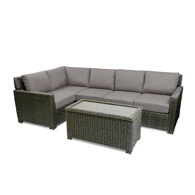 Krikacy 6-PCS Outdoor Wicker Modular Conversation Set w/Cabinet Coffee table, All-Weather HDPE, Grey