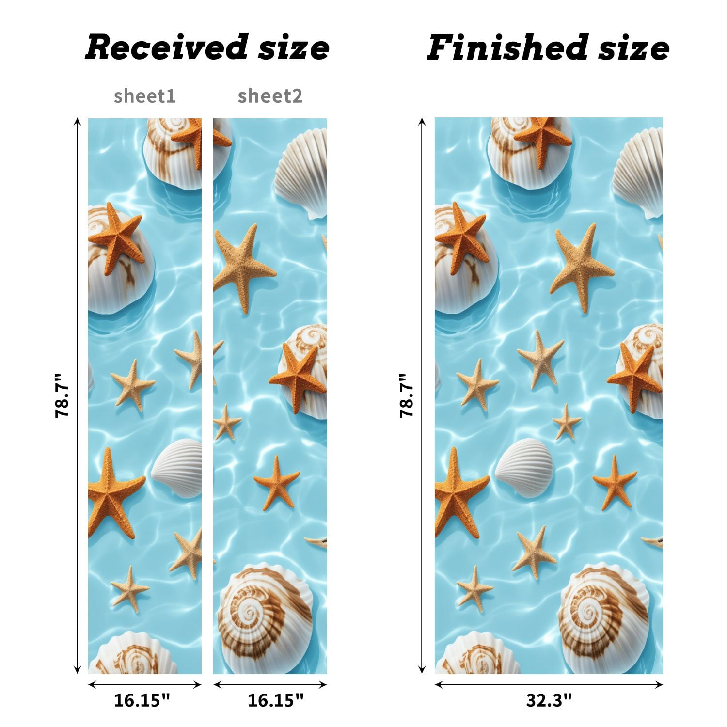 Self Adhesive Vinyl Refrigerator Wrap Set Ocean Shells Starfish Floating Water Door Mural Removable Fridge Sticker Peel and Stick&nbsp;Full Door Cover Decal Kitchen Bar Decor