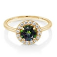 thumbnail image 2 of Gem Stone King 18K Yellow Gold Plated Silver Engagement Ring Mystic Topaz and Moissanite (1.54 Cttw) (Size 5), 2 of 4