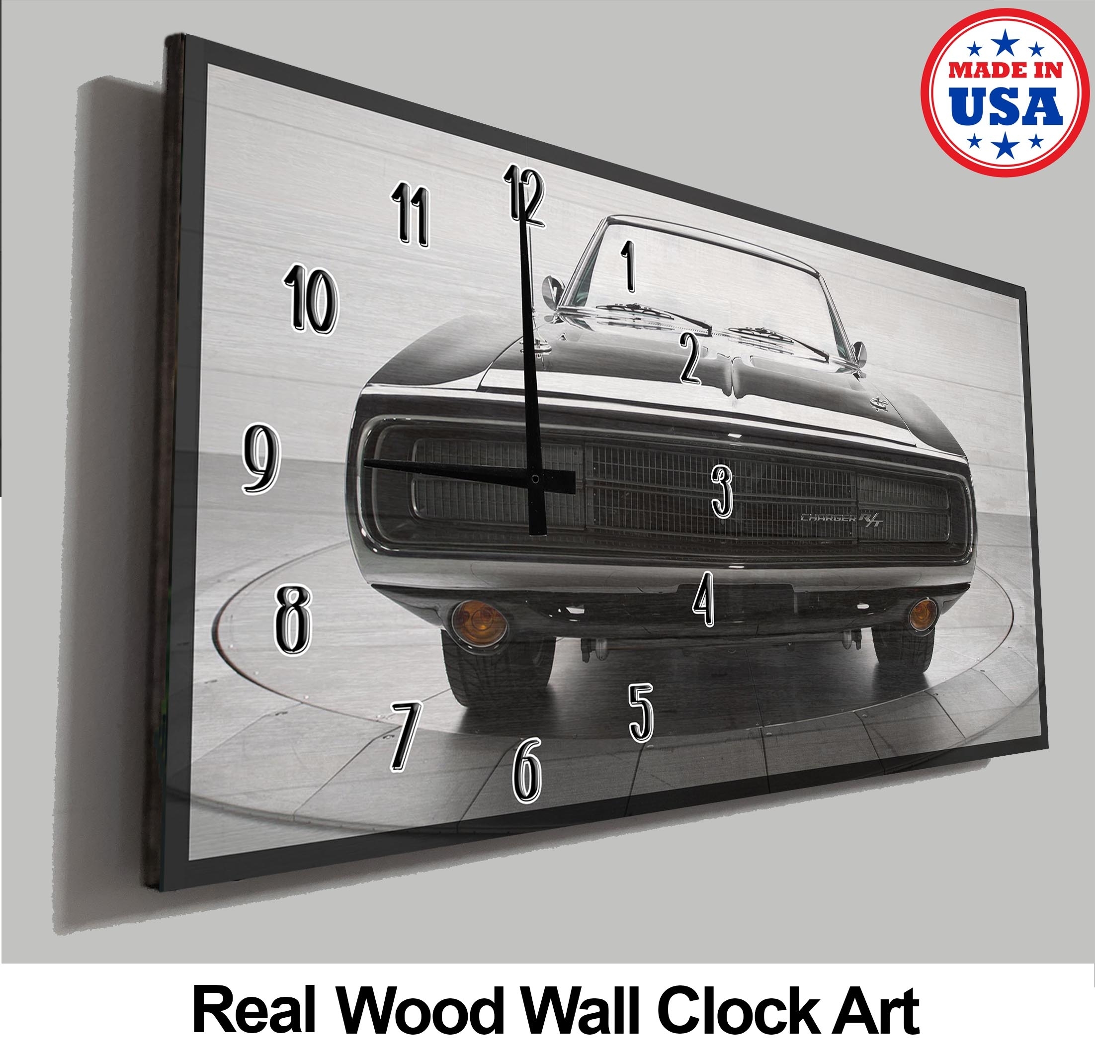 Classic Car Wall Clock Black Showroom Model Muscle Car Wood Wall Clock