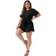 thumbnail image 3 of DARING DIVA Women's Plus Short Sleeve Ruffle Front Tie Short Jumpsuits 3X Black, 3 of 6