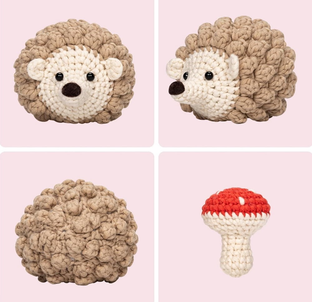 Hedgehog Crochet Kit for Beginners, Mushroom Amigurumi Starter Set with Step-by-Step Video Tutorial, TIKA