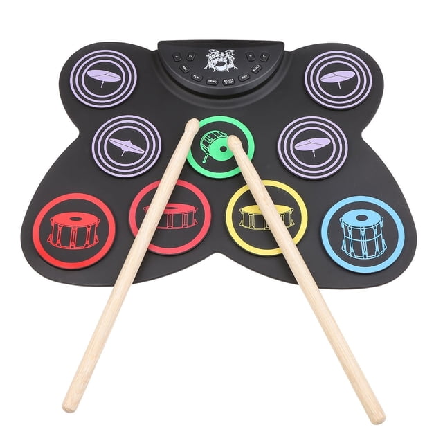 Foldable Electronic Drum Set With Roll Up Design Practice Pad Kit For Kids Adults Includes Sticks Pedals