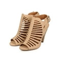 thumbnail image 5 of Delicious BK59 Women Leatherette Peep Toe Strappy Caged Chucky Heel Ankle Bootie Sandal, 5 of 5