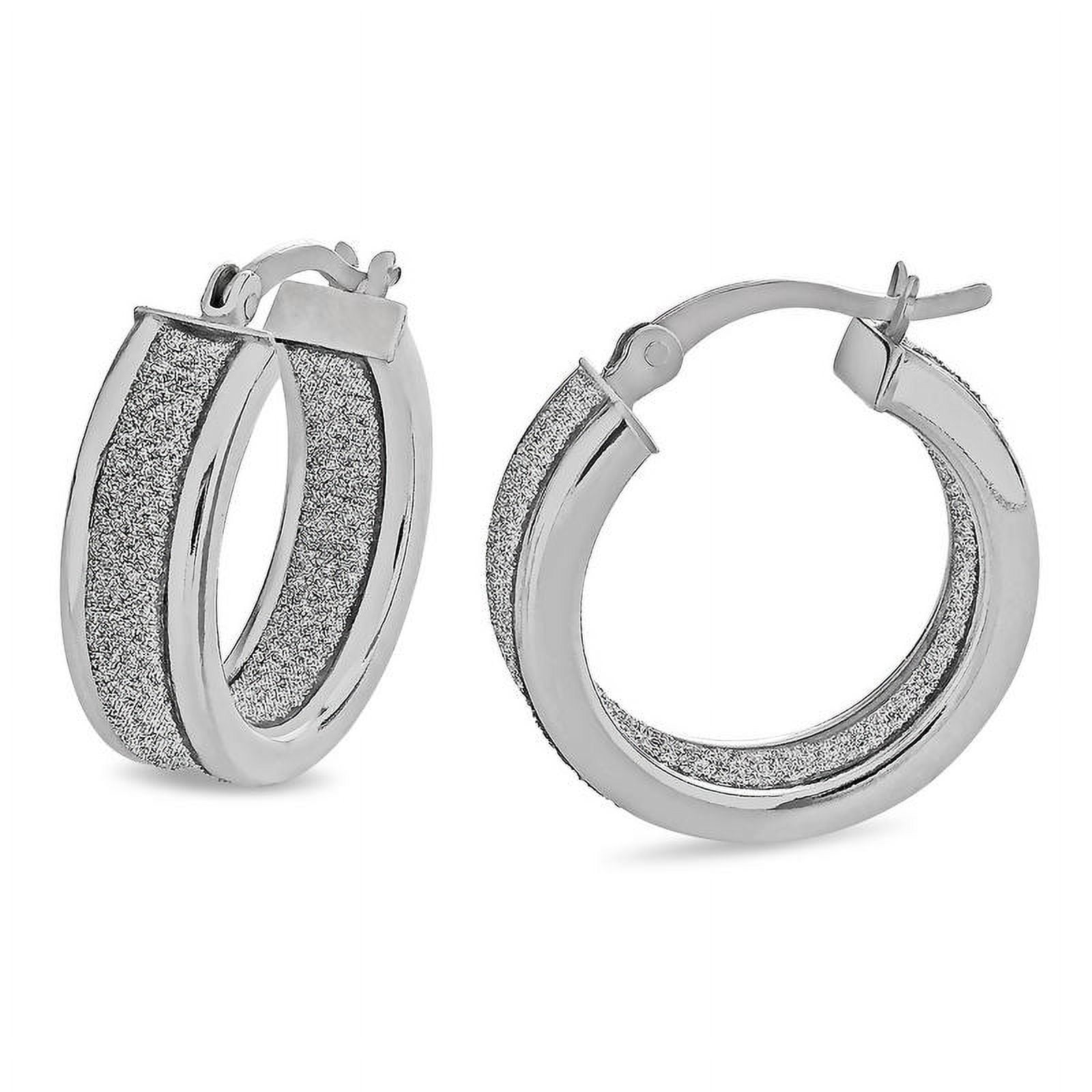 Sterling Silver Glitter Hoop Earrings Set