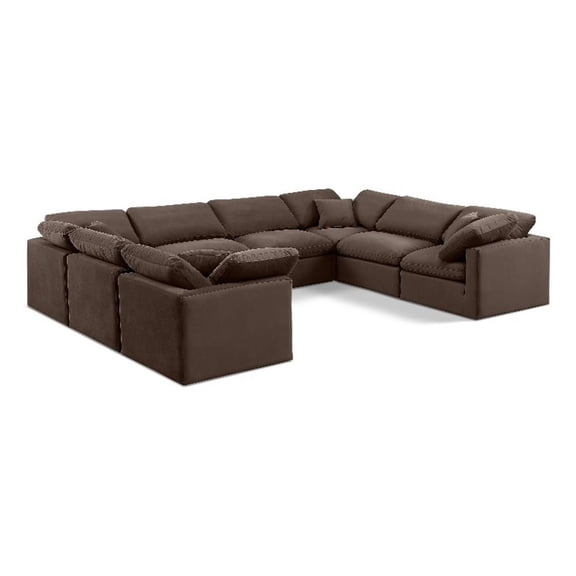 Meridian Furniture Indulge 258" Velvet U-Shaped Modular Sectional in Brown