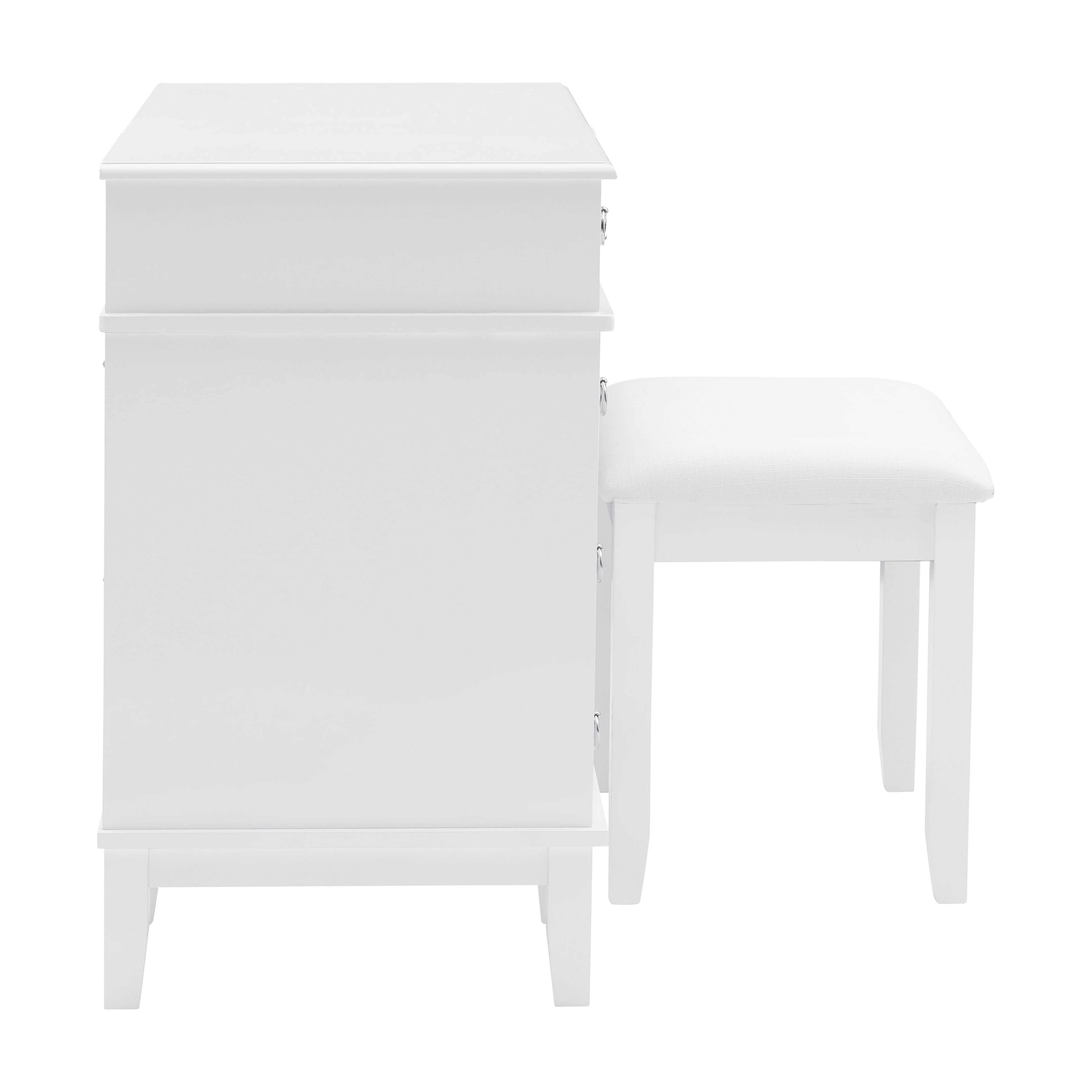 Linon 2 Piece Adult Timeless Storage Vanity and Stool Table Set White