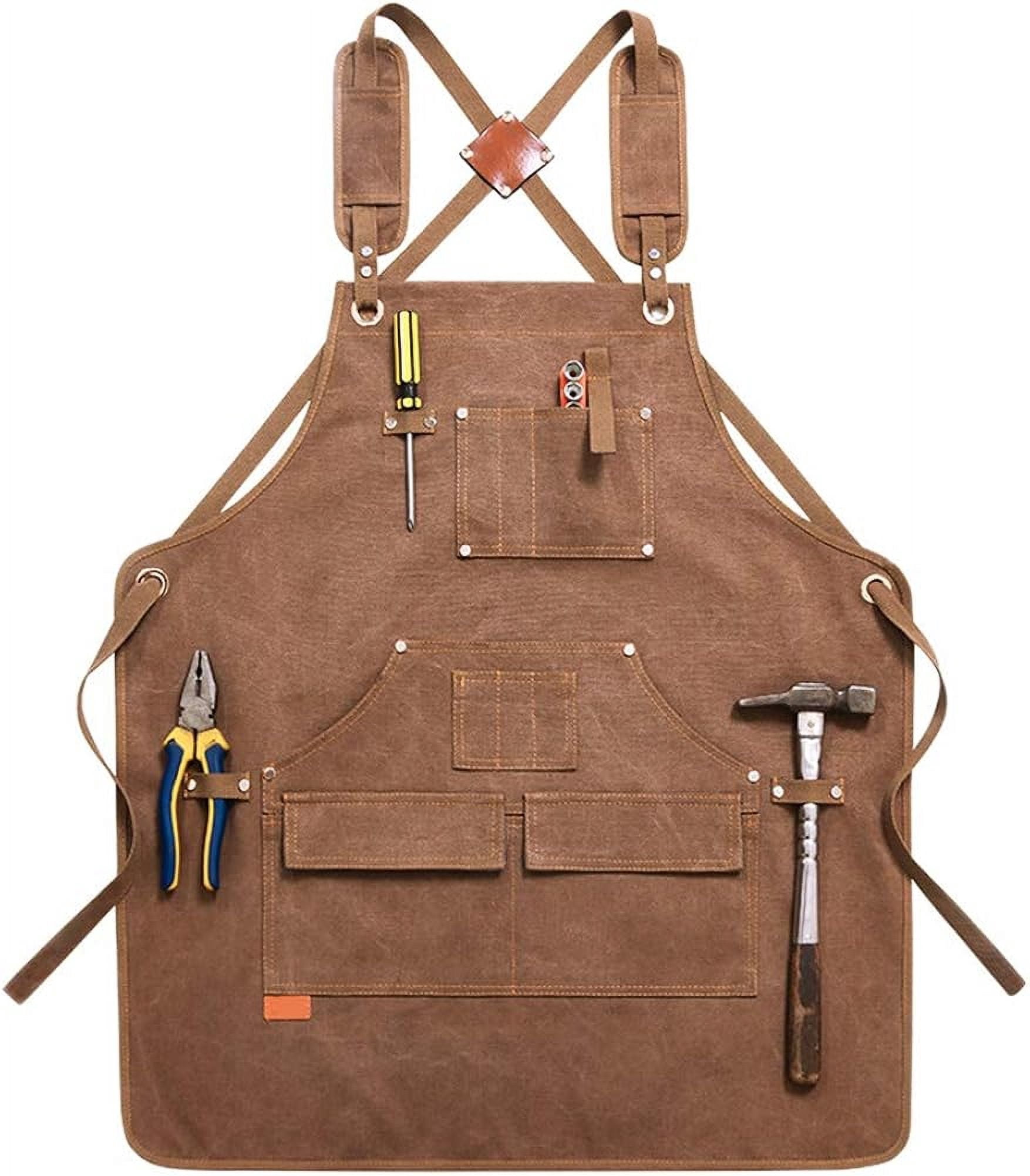 Apron for Woodworking & Metalworking, Reinforced with Big Gunmetal Grommets & Rivets, Fully Adjustable & Water & Wax Resistant, 6 Tool Pockets & Loops for Men & Women